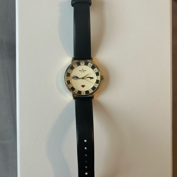 kate spade Gold Tone Winking Face Watch with Black Strap - Picture 3 of 3